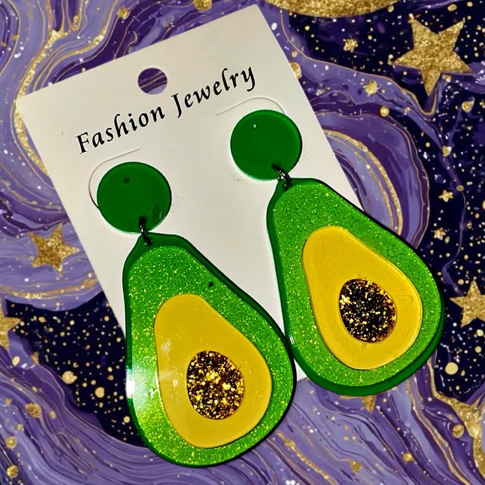 Layered Acrylic Glitter Avocado Kitsch Earrings